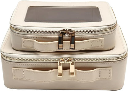 SANHECUN Cosmetic Case with Zipper TSA Approved Storage Box Travel Organizer Pouch Toiletry Portable Makeup Bag Cosmetic Set (2, White)