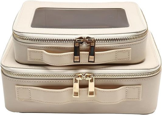 SANHECUN Cosmetic Case with Zipper TSA Approved Storage Box Travel Organizer Pouch Toiletry Portable Makeup Bag Cosmetic Set (2, White)