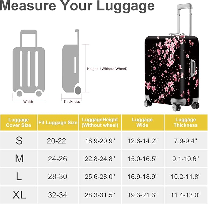 ANNA QUEEN Cherry Blossom Luggage Cover, Elegant Pink Sakura Design Suitcase Protector, Stretchable Washable Travel Sleeve for 20-22 Inch Luggage