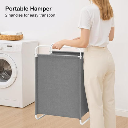 STO STO Laundry Hamper, 75L Laundry Basket with Coated Fabric Bag, Lightweight Portable Dirty Clothes Hamper, Laundry Bin with Metal Frame for Laundry Room, Bedroom, Closet and Dorm, Gray Fabric