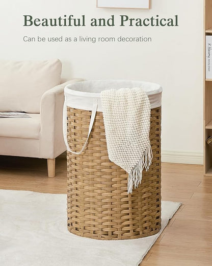 34.3 Gal (130 L) Large Laundry Hamper Laundry Basket Round Handwoven Wicker Laundry Baskets Rattan Laundry Basket with Removable Bag Handles 2 Mesh Bags for Living Room Bedroom Natural