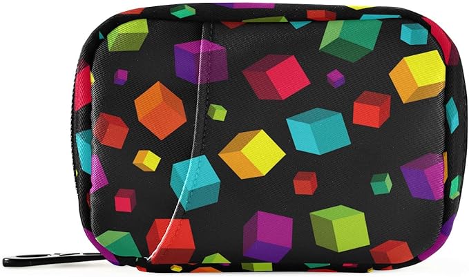 Black Geometric Cube Pill Organizer Box Case Container Holder 7 Days Weekly Travel Cute Vitamin Dispenser Sorter Planner Storage Small Compact Men Women