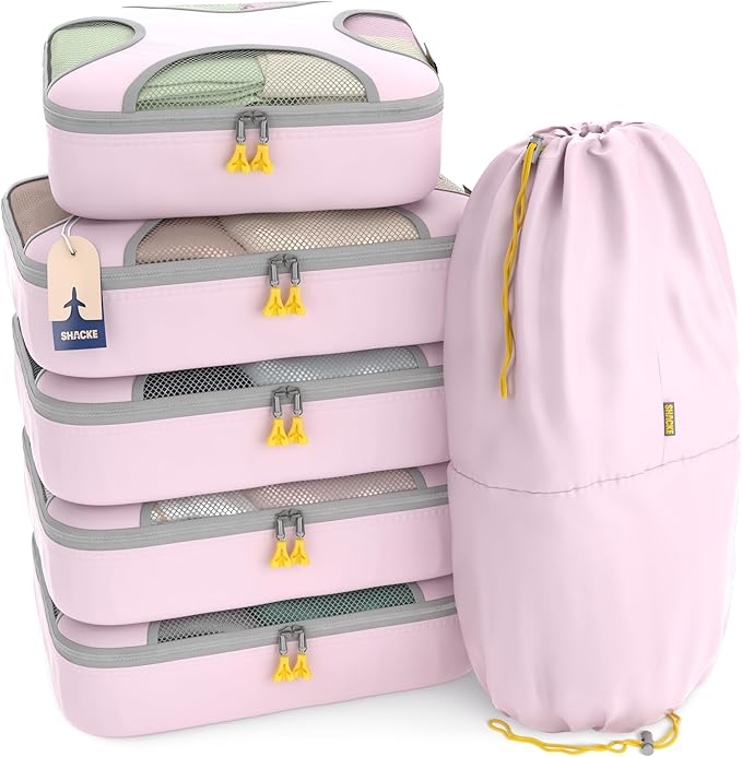 Shacke 6 Set Packing Cubes for Travel - Compression Packing Bags/Travel Organizer - Luggage Organizer Bags for Traveling - Travel Essentials for Women - Cruise Must Haves Packing List