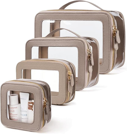 4 Pcs Clear Cosmetic Bag Set for Women Makeup Bag with Handle, Travel Toiletry Bag Transparent Cosmetic Case Portable Make Up Organizer Bag for Essentials