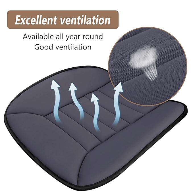 MYFAMIREA Car Seat Cushion Pad 1.2" Thick Comfort Seat Protector for Car Driver Seat Office Chair Home Use Memory Foam Seat Cushion with Non Slip Bottom, 20'' x 18.5'', Dark Gray
