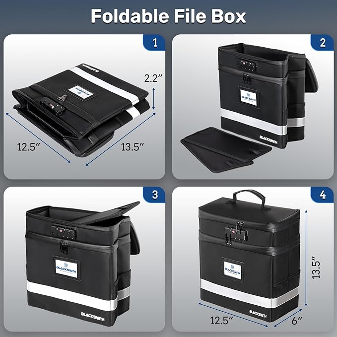 BlackSmith Fireproof Document Box With Lock, 4200°F Heat Resistant & IPX3 Waterproof 2 Layer Document Bag with Hanging File Organizer for Letter Size, Portable File Safe Box for Office, Travel