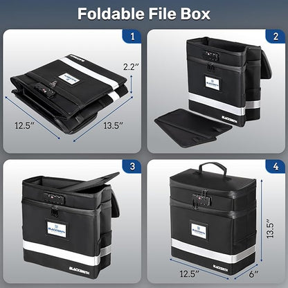 BlackSmith Fireproof Document Box With Lock, 4200°F Heat Resistant & IPX3 Waterproof 2 Layer Document Bag with Hanging File Organizer for Letter Size, Portable File Safe Box for Office, Travel