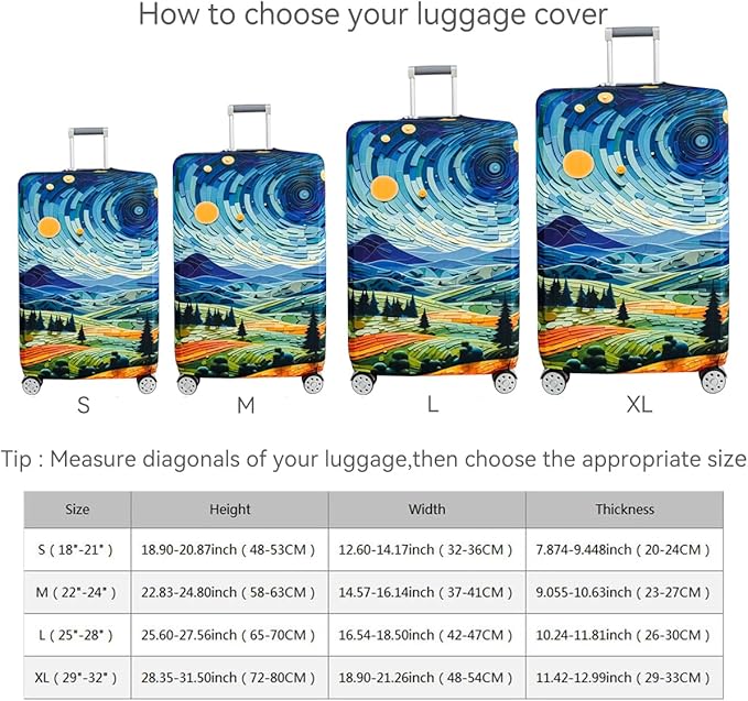 fancyfree Luggage Cover Washable Suitcase Protector Anti-scratch Suitcase cover (Countryside And Starry Sky, S(18"-21" luggage))