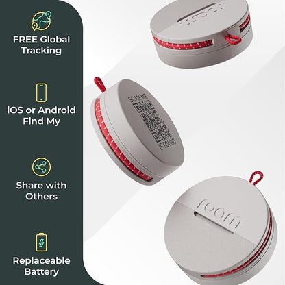 Roam Smart Tracker | Family-Friendly Eco Tracker for Keys, Bags & Kids’ Gear | Works with iOS & Android | Built-in Strap, QR Lost & Found | Replaceable Battery | No Extra App | 1-Pack, Grey