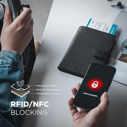 VULKIT Leather Passport Travel Wallet for 2 Passports Pocket Slim Double Passport Holder RFID Blocking with ID Window for Women or Men