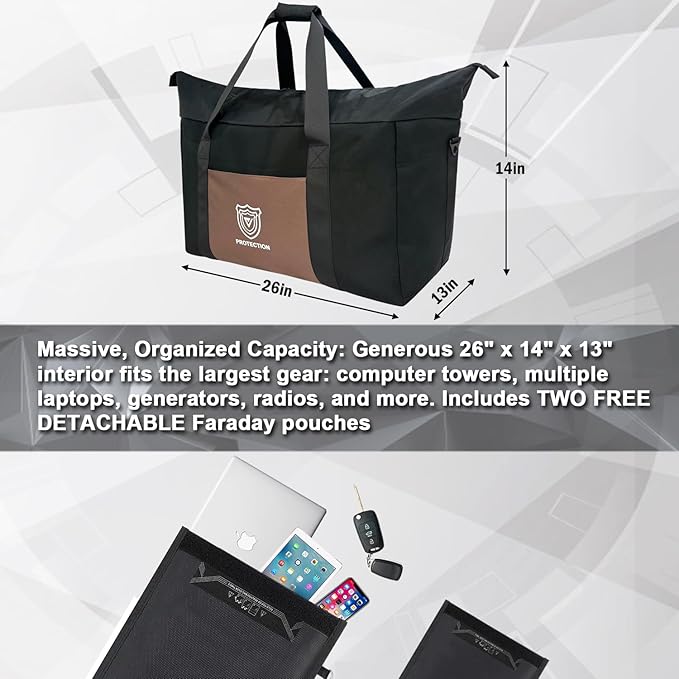 QYWOVPNBFCD Faraday Duffel Bag, Faraday Bag for Large Generators and Electronics, Military-Grade Signal Blocking Anti-tracking Data Privacy EMP Protection With 2 Detachable Faraday bags