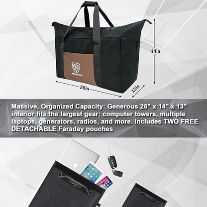 QYWOVPNBFCD Faraday Duffel Bag, Faraday Bag for Large Generators and Electronics, Military-Grade Signal Blocking Anti-tracking Data Privacy EMP Protection With 2 Detachable Faraday bags