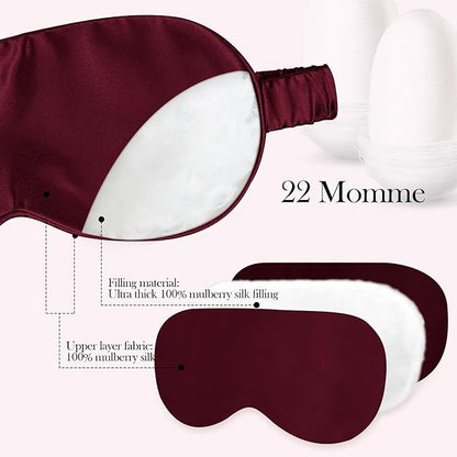 SilkDream 100% Mulberry Silk Sleep Mask Eye Mask for Sleeping 22 Momme Nature 6A Real Silk Gifts for Women&Men WineRed
