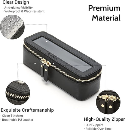 Aveniee Clear Makeup Brush Bag,Slim Cosmetic Brush Holder,Small Toiletry Bag Mini Travel Case for Women,Thin Make up Bags with Dual Zipper,Cute Travel Essentials Organizer,Black