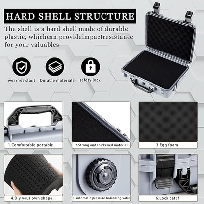 1 Pcs 16.3 x 12.4 x 6.5 Inch Waterproof Hard Case with DIY Customizable Foam Insert Portable Protective Case with Knife for Camera Drones Equipments Tools Test Instruments (Gray)