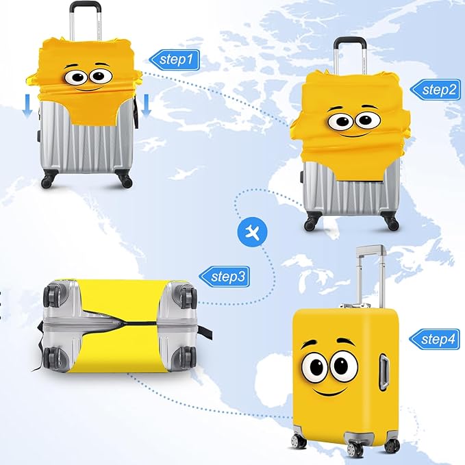 ANNA QUEEN Cute Emoticons Yellow Luggage Cover Washable Suitcase Protector Suitcase Cover Anti-Scratch,Stretchable Fit for 18-32Inch Luggage,Travel Bag Cover L(fits 26-28Inch suitcase)