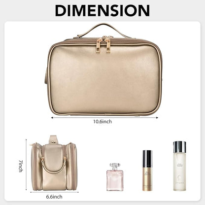 Travel Makeup Bag Women's Large Capacity Cosmetic Portable Organizer Large Opening Waterproof Storage Toiletry Bags Vertical Free-Standing Brush Holder for Easy Access Copper