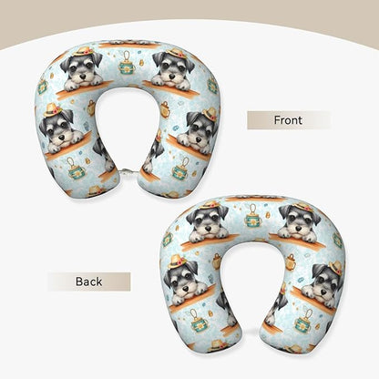 Travel Pillow Chin Neck Support, Comfortable Airplane Car Pillows for Rest, Memory Foam U Shaped Office Home Nap Sleeping Cushion Schnauzer Cute Dog