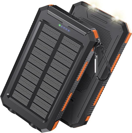 Power Bank 38800mAh Solar Portable Charger with USB-C Fast Charging Compatible with iPhone, Samsung, with 2 LED Flashlights and IPX5 Waterproof External Backup Battery Pack Perfect for Camping, Hiking