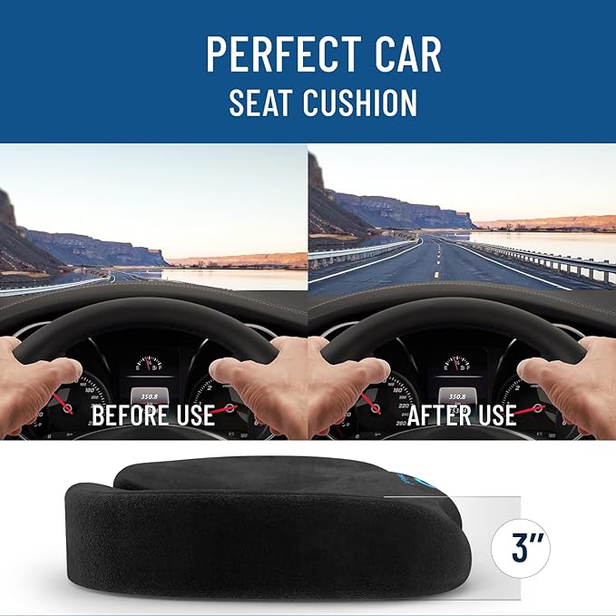 Everlasting Comfort Doctor Recommended Memory Foam Seat Cushion for Office Chairs & Car - Ergonomic Office Desk Accessories - Cushions for Tailbone Pain Relief, Sciatica & Back Support Pillow