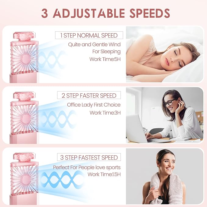 LIGHTDESIRE Handheld Mini Personal Fan with Fragrance Discs, Quiet Retractable, Cooling Portable Rechargeable 3 Speeds Mode Lady Small Fan for Desk Travel Makeup(Pink),Best Gifts for Women