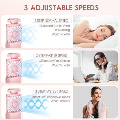 LIGHTDESIRE Handheld Mini Personal Fan with Fragrance Discs, Quiet Retractable, Cooling Portable Rechargeable 3 Speeds Mode Lady Small Fan for Desk Travel Makeup(Pink),Best Gifts for Women