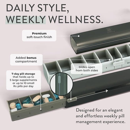 Pretty Pill Box Set - Stylish & Compact Daily Pill Organizer, Medication Pill Case, Pill Container for Vitamin Management, Pill Holder, Travel Essentials for Women & Men - Steele