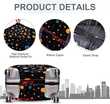 ANNA QUEEN Galactic Planets Luggage Cover, Cosmic Planets & Stars Design, Stretchable, Washable Travel Sleeve for 20-34 Inch Luggage