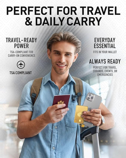 AquaVault ChargeCard – Ultra Slim Emergency Power Bank (2300mAh) – Fits in Wallet – USB-C & Micro-USB – Durable Steel Body – Flight-Safe for iPhone 12-17 & Android - Gold