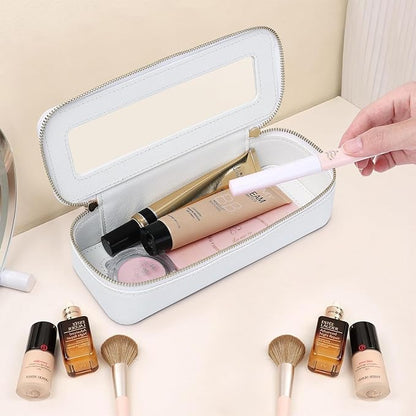 Pinkmik Makeup Brush Case Clear Travel Cosmetic & Toiletry Bag Small Makeup Bag with Zipper Purse Organizer Car Essential Bag for Women (White, SLIM)