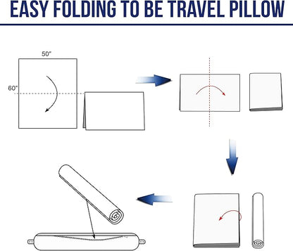 2 in 1 Travel Blanket, Soft Warm Blanket with Cozy Neck Pillow Case, Portable Blanket Set for Airplane, Camping, Car (Grey)