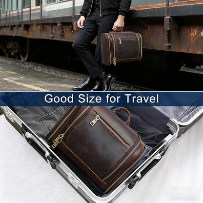 EURYNOME Toiletry Bag For Men, Genuine Leather Toiletries Organizer, Travel Hanging Toiletry Bag Large Water-resistant Bathroom Shaving Kit for Cosmetics, Makeup Case Travel Dopp Kit