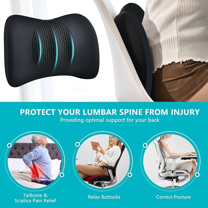 FLORICH Car Seat Cushion and Back Support for Office Chair Memory Foam Chair Cushions Pressure Relief Seat Pads with Gel Massage Point Lumbar Support (Light Black)