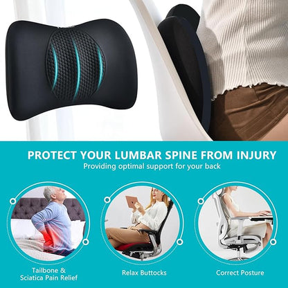 FLORICH 3 PCS Seat Cushion for Carseat Lumbar Support Pillow Car Neck Headrest Pillows Memory Foam Gel Memory Foam Massage Point Seat Pads Pressure Relief Back Cushion for Office Chair(Black)