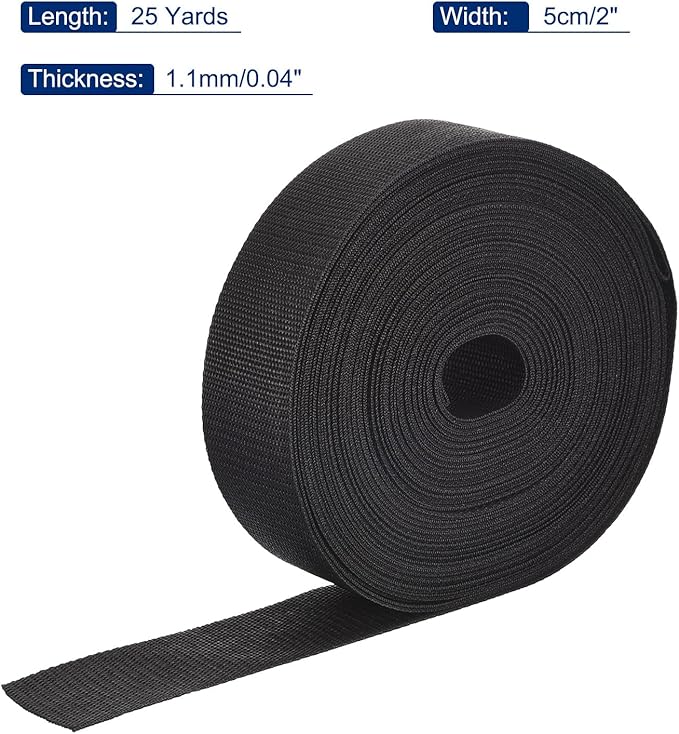 MECCANIXITY Lightweight Polypropylene Webbing Strap 2" 25 Yard Backpack Strapping Band Black for Outdoor Luggage Cargo Straps