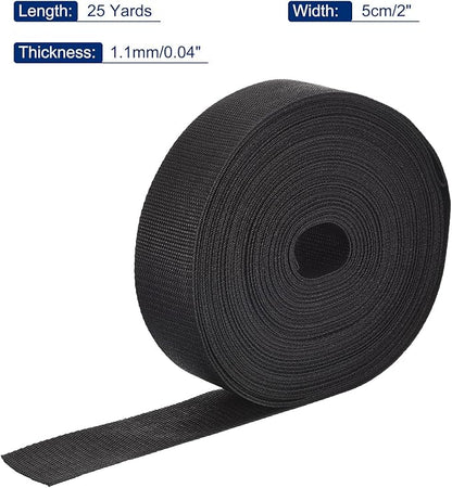 MECCANIXITY Lightweight Polypropylene Webbing Strap 2" 25 Yard Backpack Strapping Band Black for Outdoor Luggage Cargo Straps