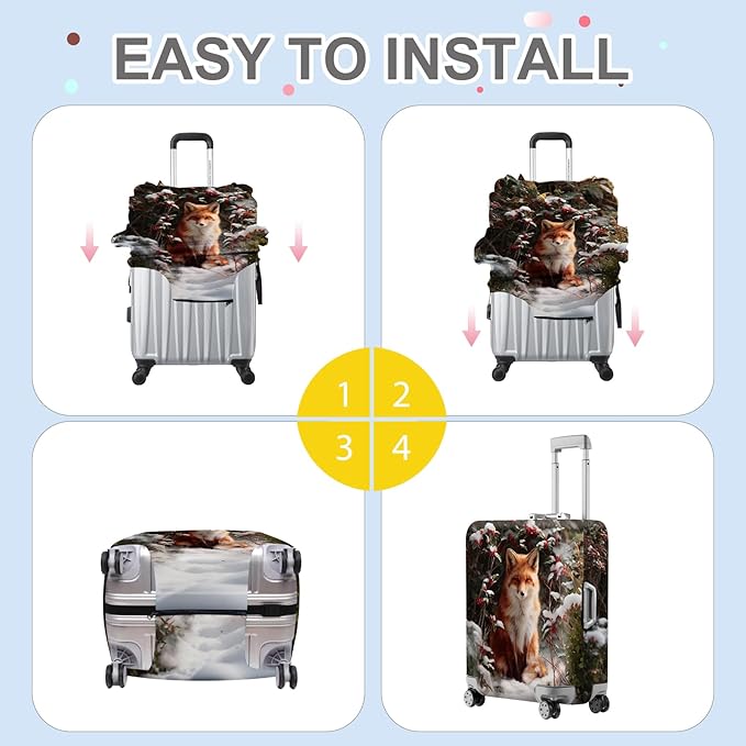 FOREVER QUEEN Winter - Fox Luggage Cover Suitcase Protector Suitcase Cover Anti-Scratch,Stretchable Bag Cover Washable Durable Polyester