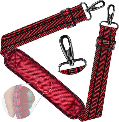 ZINZ Shoulder Strap 59 Inch Universal Bag Strap with Ultra-thick Fixed Breathable Pad Adjustable Heavy-duty Shoulder Strap for Laptop bag Crossbody Gym Bag Camera Bag and more - Black Red Jacquard