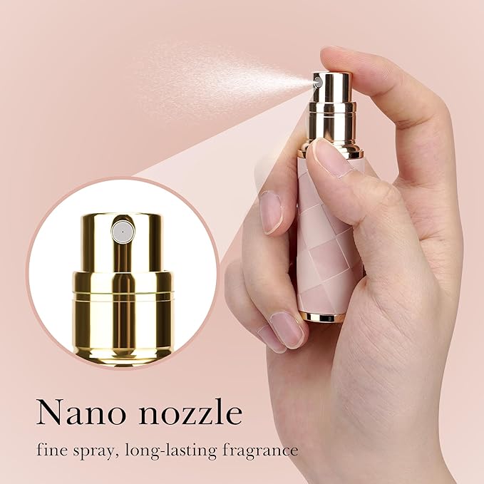 LUEXBOX 5ml Refillable Perfume Bottle, Faux Leather Atomizer Perfume Spray Pump, Portable Fragrance Mist Dispenser for Travel, Scent Mini Bottle with Pocket Size (Peach)