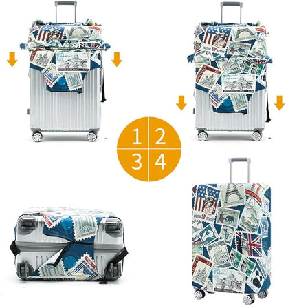 Travelkin Luggage Covers For Suitcase Tsa Approved,Suitcase Cover Protector Fit 18-32 Inch Luggage (Stamp, L)
