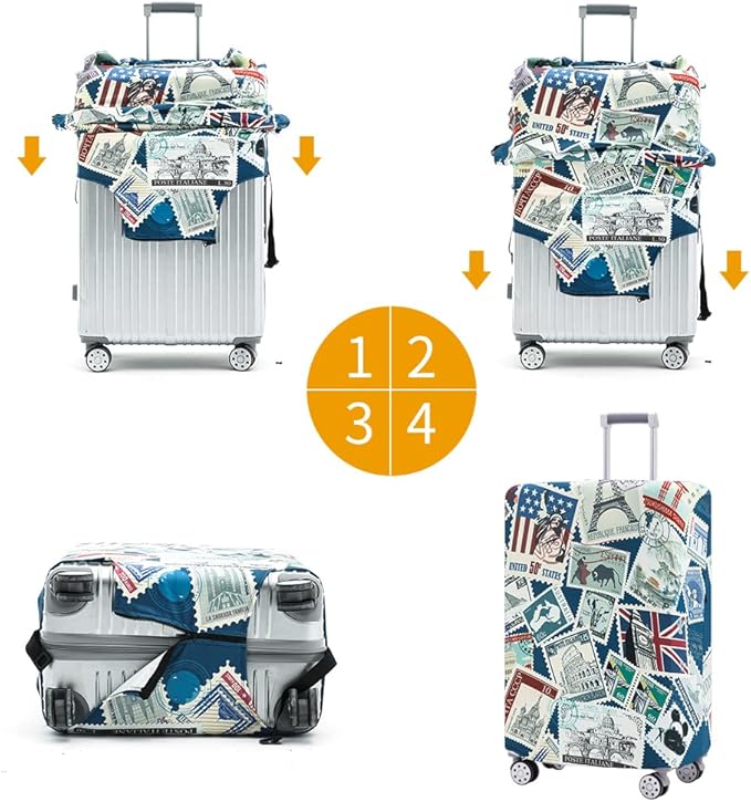 Travelkin Luggage Covers For Suitcase Tsa Approved,Suitcase Cover Protector Fit 18-32 Inch Luggage (Stamp, XL)