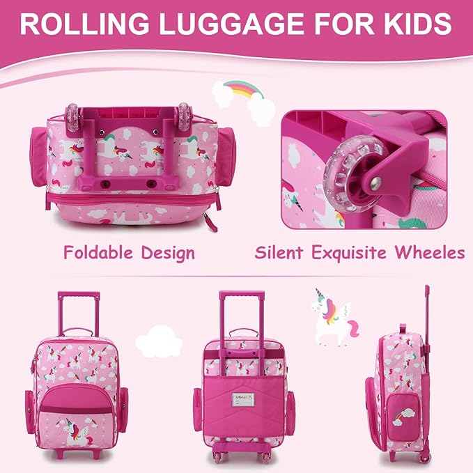 RAVUO Kids Luggage with Wheels for Boys Girls, Cute Travel Carry On Suitcase for Children Toddlers Classic Rolling Luggage with Large Front Pocket for School and Overnight
