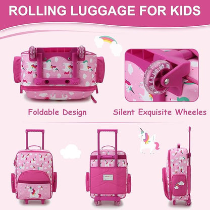 RAVUO Kids Luggage with Wheels for Boys Girls, Cute Travel Carry On Suitcase for Children Toddlers Classic Rolling Luggage with Large Front Pocket for School and Overnight