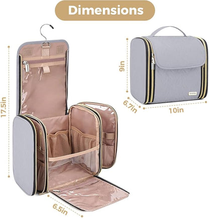 Hanging Toiletry Bag & Makeup Bag for Women with Jewelry Organizer - TSA Approved Large Capacity Travel Cosmetic Organizer, Waterproof Shower Essentials Case with Transparent Pockets