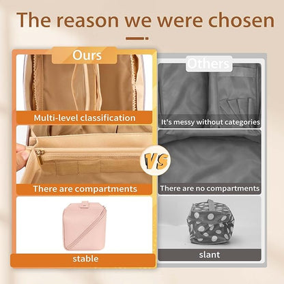 Travel Makeup Bag, Large Capacity Cosmetic Organizer Bags for Women, Waterproof PU Leather Toiletry Bags, Wide Open Flat Makeup Case with Divider and Handle