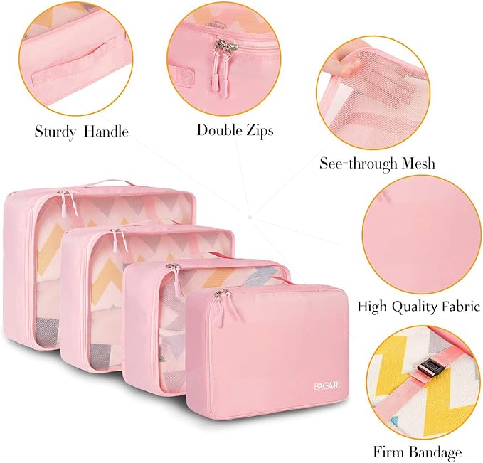 BAGAIL 8 Set Packing Cubes Luggage Packing Organizers for Travel Accessories-Blush Pink