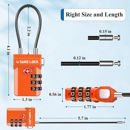 SURE LOCK TSA Approved 3-Digit Combination Luggage Locks – Open Alert Indicator, Re-settable Code with Zinc Alloy Body, Easy-Read Dials for Suitcase, Backpack, Gym Locker & Toolbox (Multiple Colors)