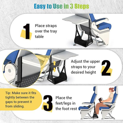 2-Pack Foot Hammock for Plane Travel, No Collapse Thickened Bamboo Airplane Foot Rest with Extended Adjustment Strap, Portable Desk Foot Hammock to Relax Your Feet, Foot Sling Travel Essentials(Black)