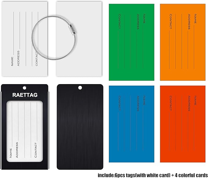 Luggage Tags Metal Suitcase Tags Travel Bag ID Identifier Luggage Tag (Black 6-Pack)