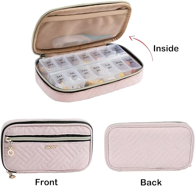 BAGSFY Pill Organizer Case 2 Times a Day- Weekly Medicine Organizer Travel Pill Box with Removable 7 Day Medicine Case Container for Fish Oil, Vitamin, Supplement